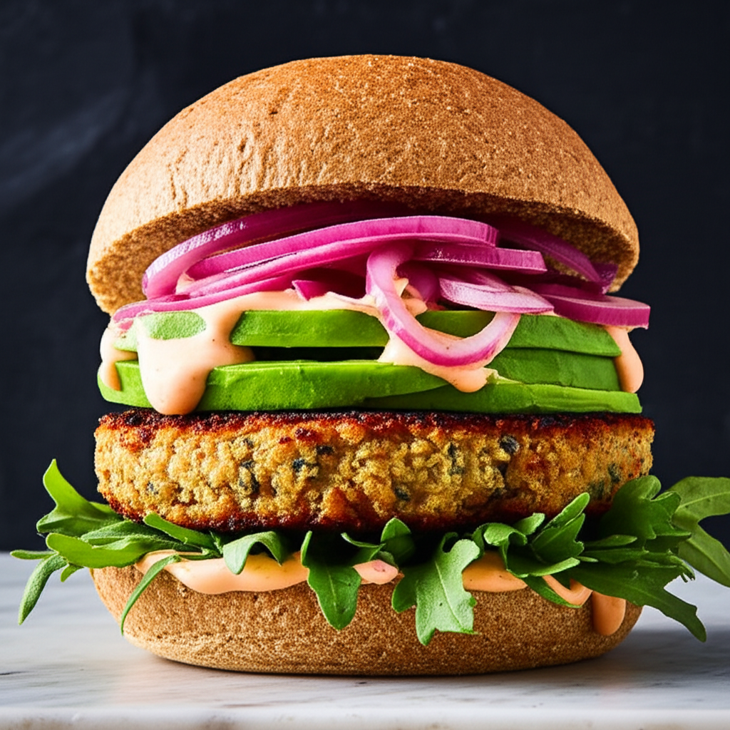 Crispy Brown Rice & Chickpea Burger