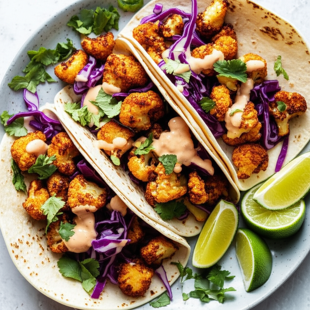 Crispy Cauliflower Tacos with Lime Crema