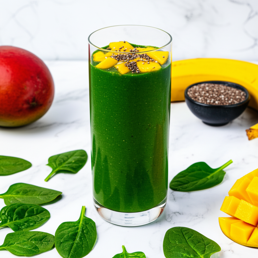 Green Detox Smoothie with Spinach and Mango
