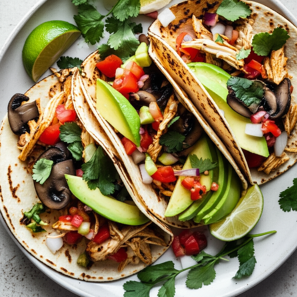 Shredded Chicken Mushroom Tacos with Almond Flour Tortillas