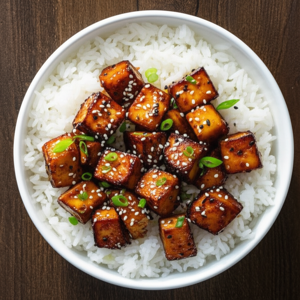 Sticky Maple Sesame Tofu