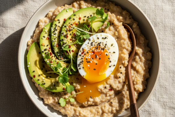 Easy Stovetop Savory Oatmeal with Avocado and Egg