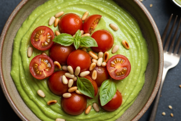 Creamy Avocado Pesto Zucchini Noodle Bowl (Vegan)