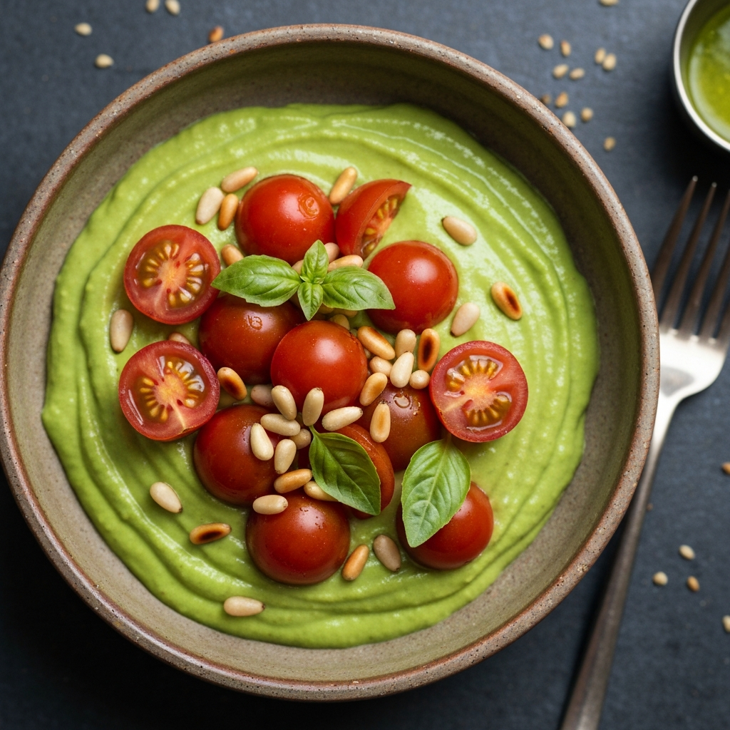 Creamy Avocado Pesto Zucchini Noodle Bowl (Vegan)