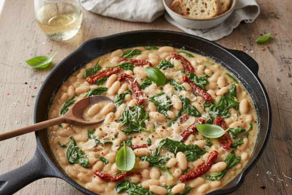 Creamy Vegetarian Tuscan White Bean Skillet (20 Minutes)