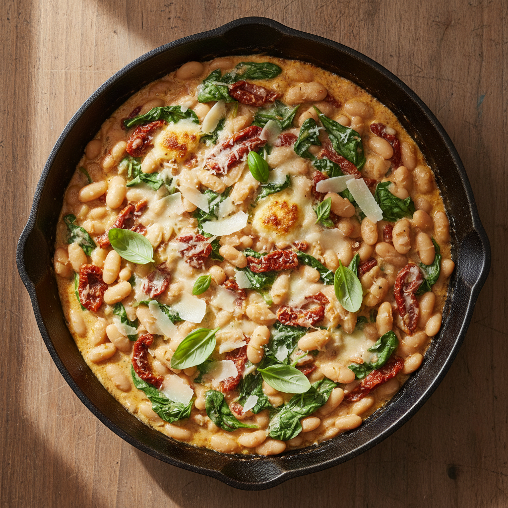 Creamy Vegetarian Tuscan White Bean Skillet