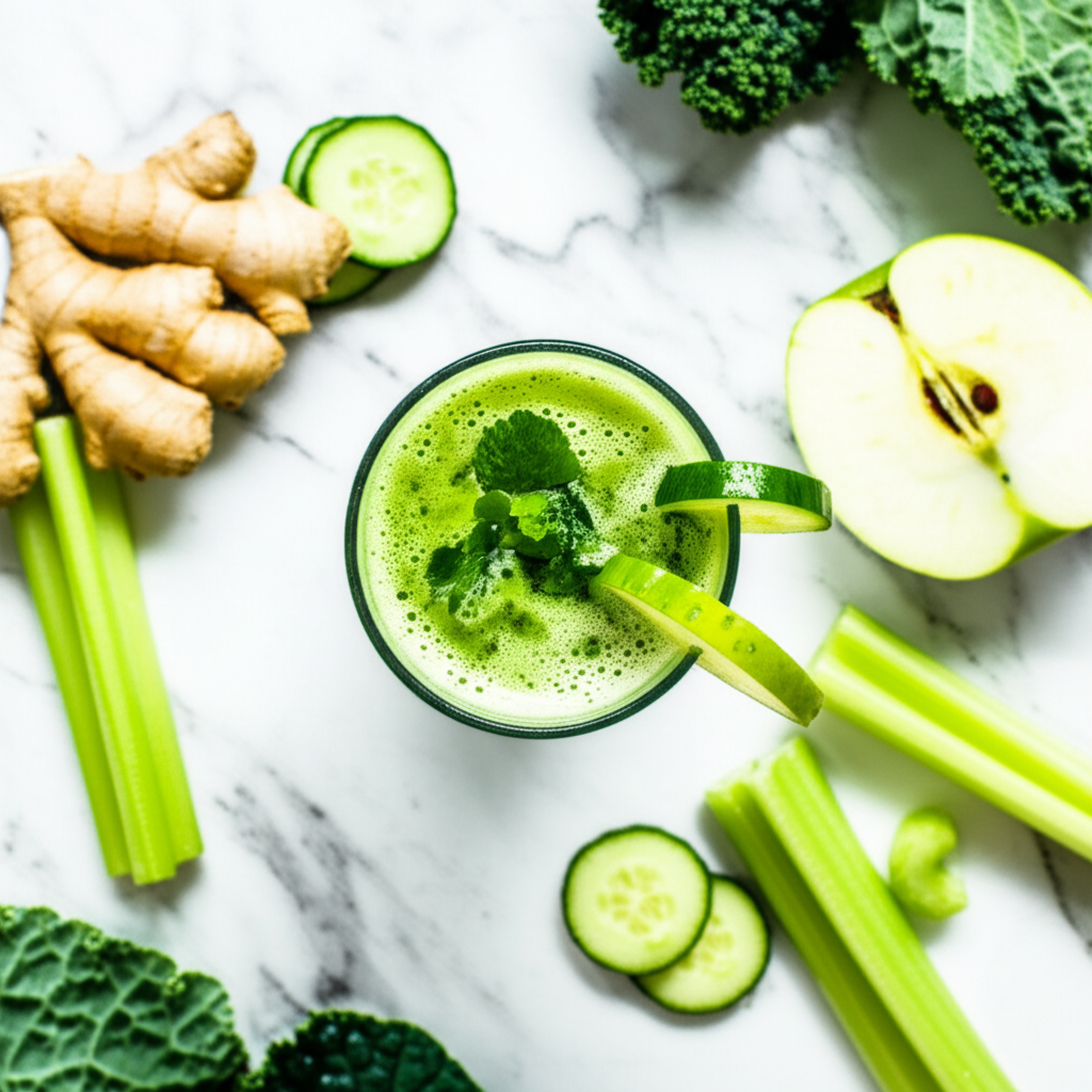 Cucumber Celery Detox Juice with Apple and Ginger