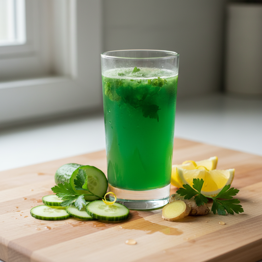 Easy Cleansing Green Detox Tonic with Cucumber Parsley and Ginger