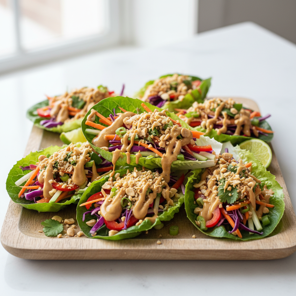 Easy Vegetarian Thai Peanut Lettuce Wraps