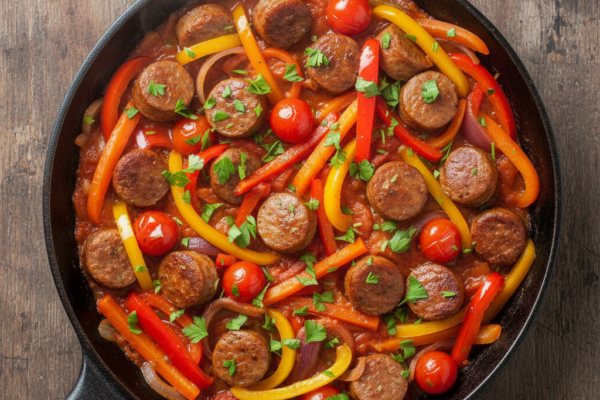 Gluten-Free Spicy Sausage and Peppers Skillet