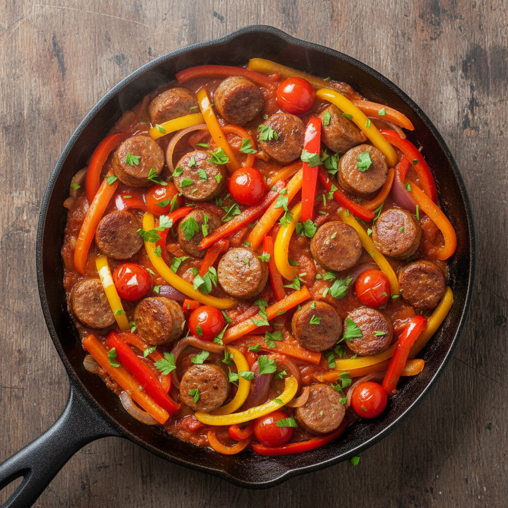 Gluten-Free Spicy Sausage and Peppers Skillet