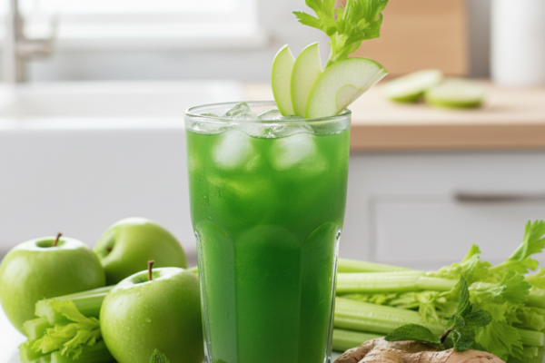 Green Cleansing Juice with Celery, Apple, and Lemon
