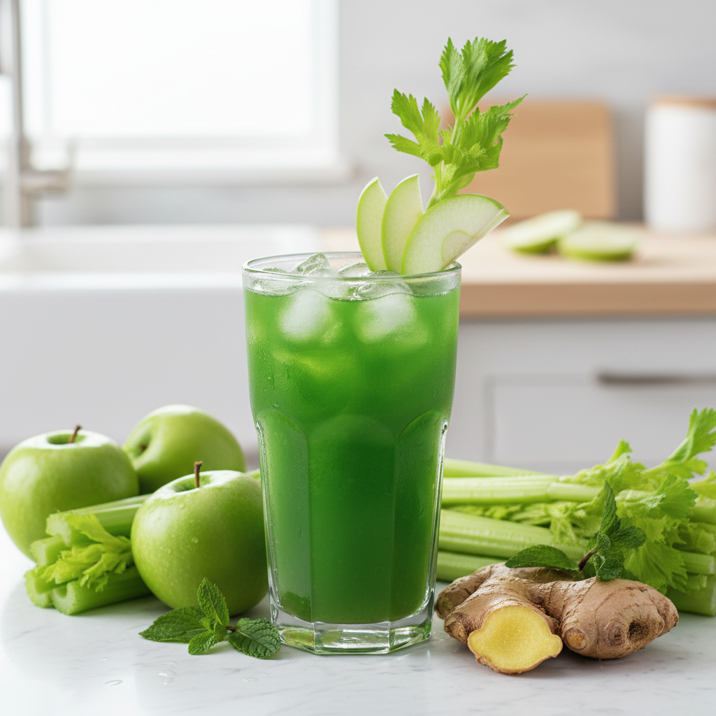 Green Cleansing Juice with Celery, Apple, and Lemon