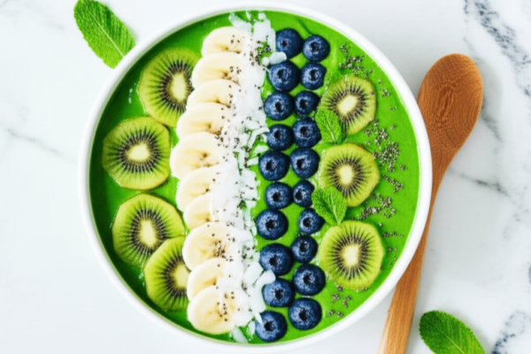 Green Detox Smoothie Bowl with Spirulina and Kiwi