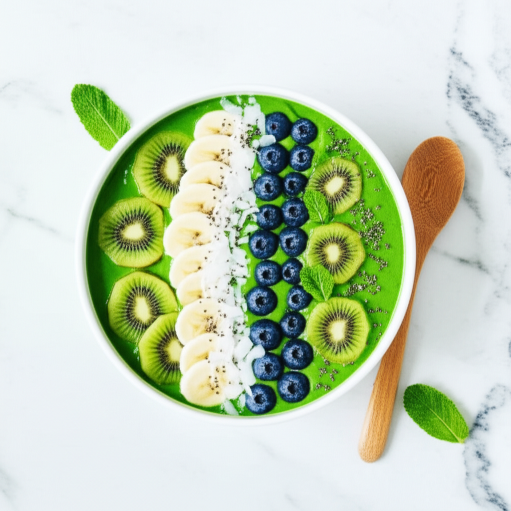 Green Detox Smoothie Bowl with Spirulina and Kiwi