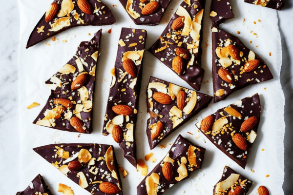 No-Bake Dark Chocolate Coconut Freezer Bark with Sea Salt
