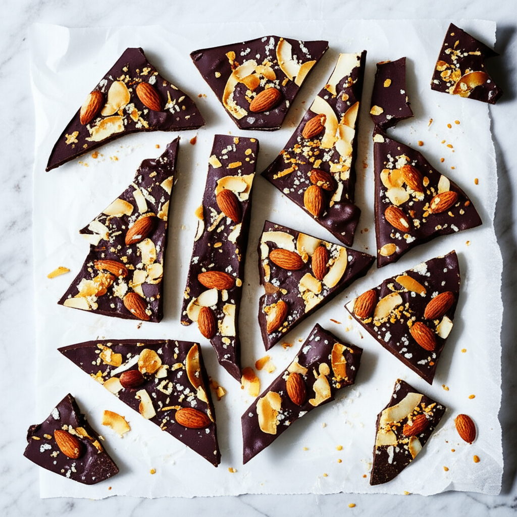 No-Bake Dark Chocolate Coconut Freezer Bark with Sea Salt