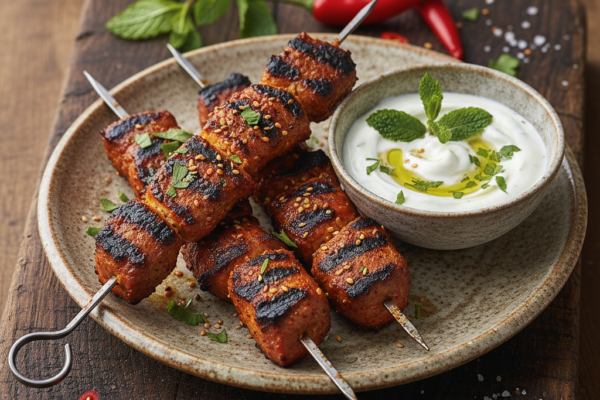Easy Grilled Harissa Lamb Kebabs with Mint Yogurt