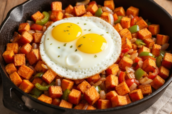 Savory Sweet Potato Breakfast Hash with Eggs