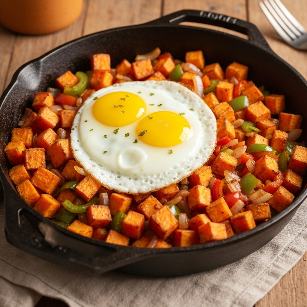 Savory Sweet Potato Breakfast Hash with Eggs