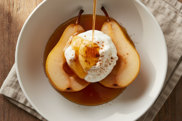 Stovetop Maple Poached Pears with Coconut Cream (Dairy-Free)