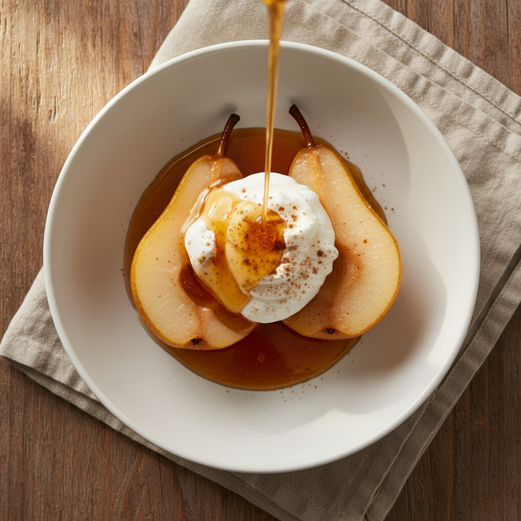 Stovetop Maple Poached Pears with Coconut Cream (Dairy-Free)