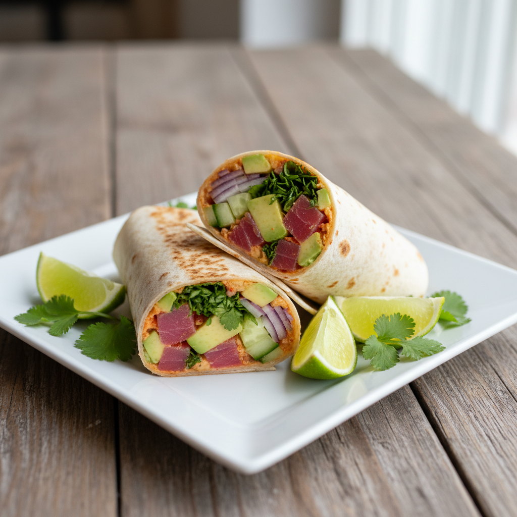 10-Minute Spicy Tuna Avocado Wraps