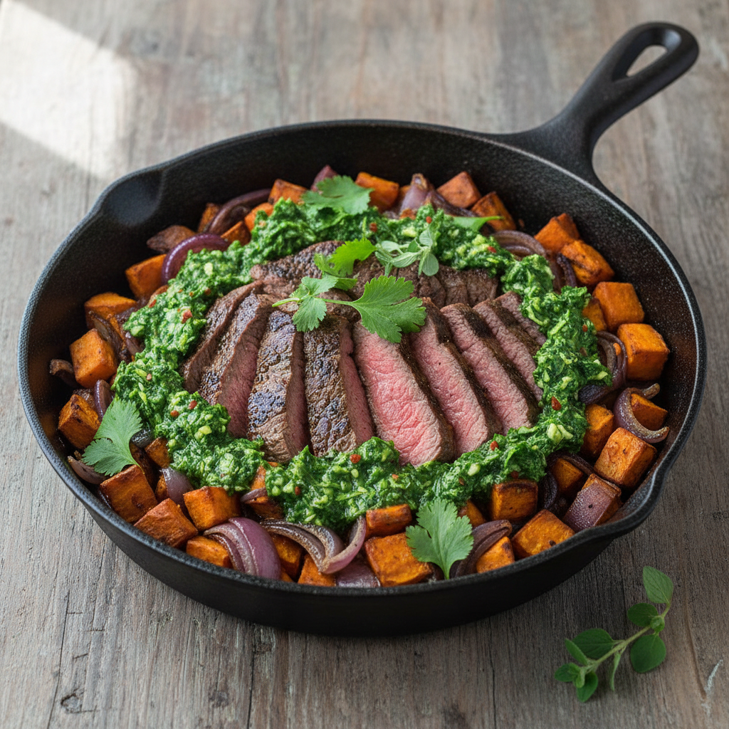 Gluten-Free Chimichurri Steak and Sweet Potato Skillet
