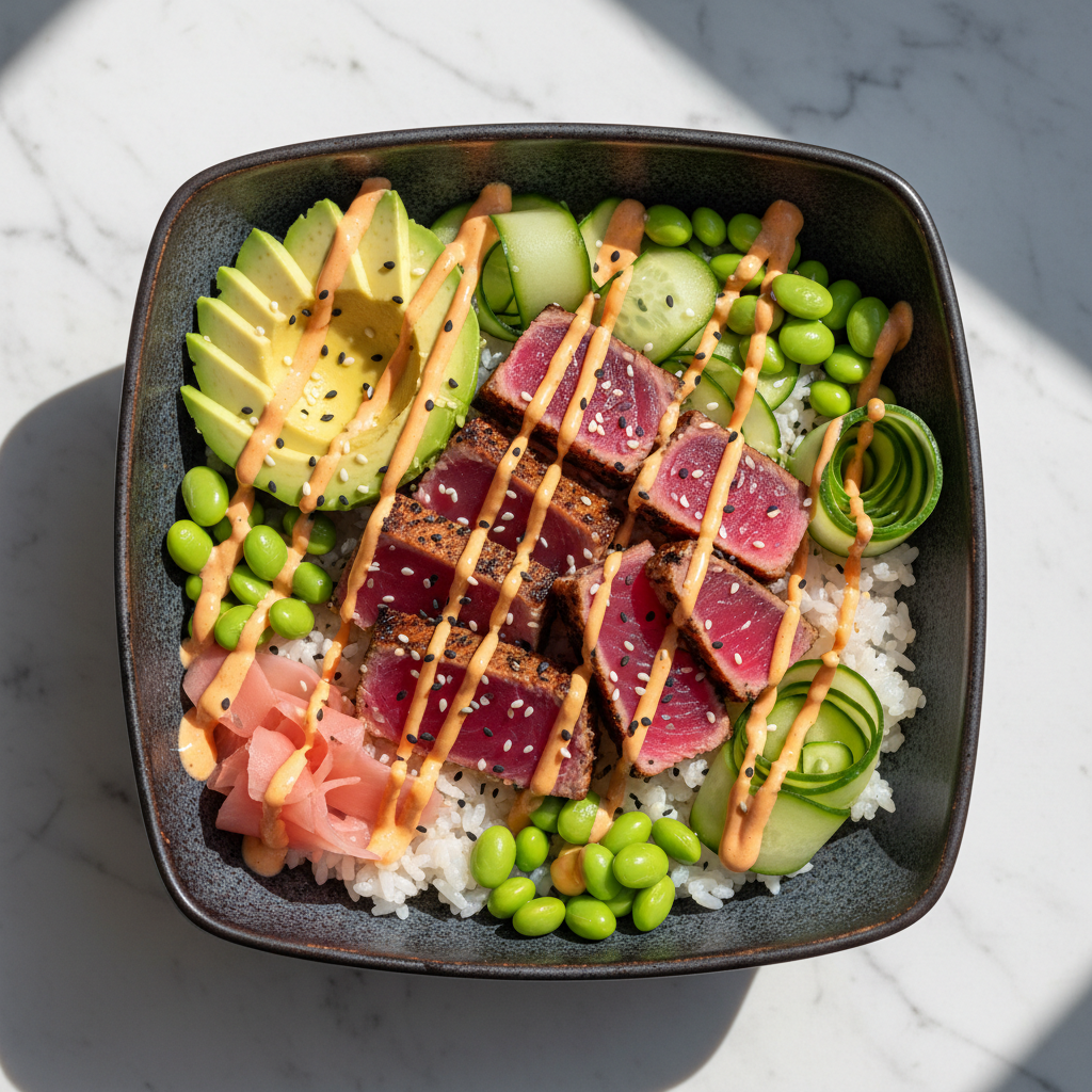 Seared Ahi Tuna Poke Bowl with Spicy Mayo