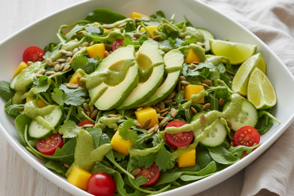 Tropical Summer Glow Salad with Creamy Avocado-Lime Dressing