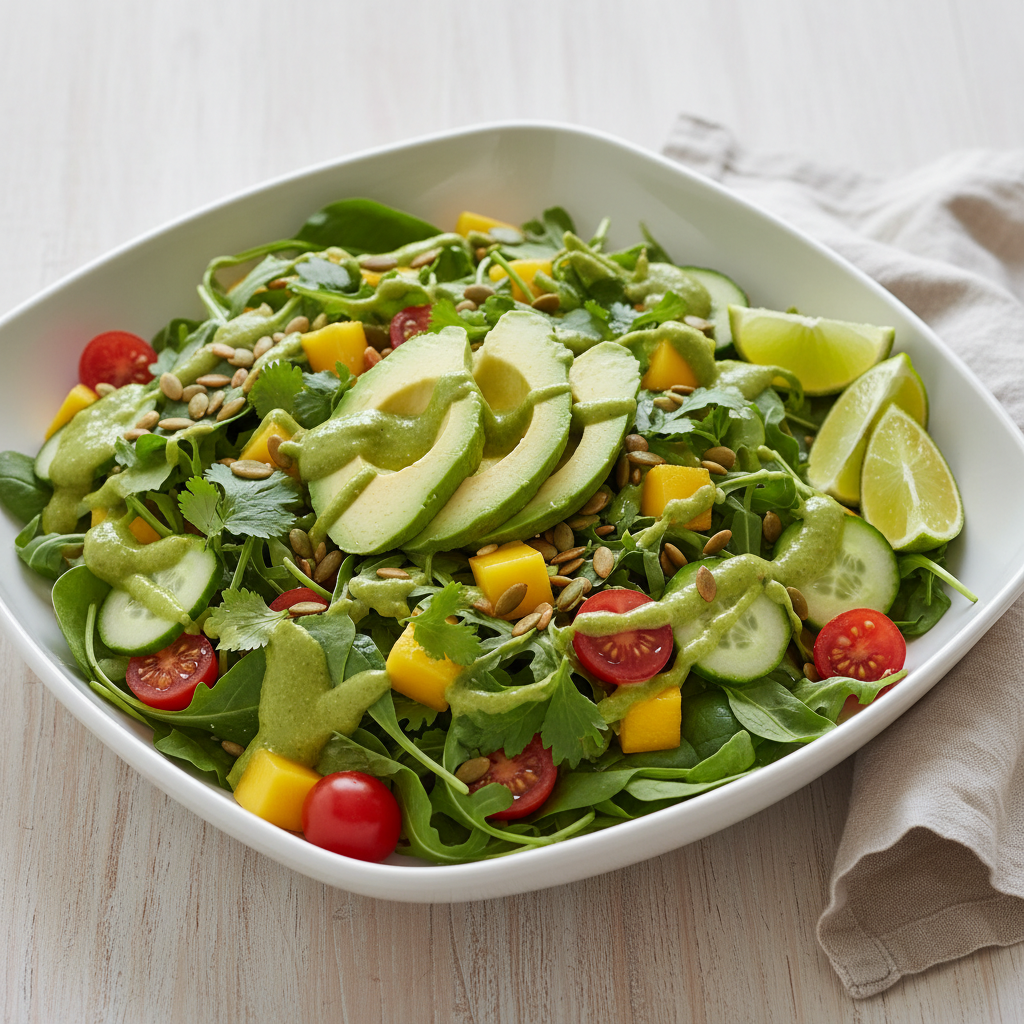 Tropical Summer Glow Salad with Creamy Avocado-Lime Dressing